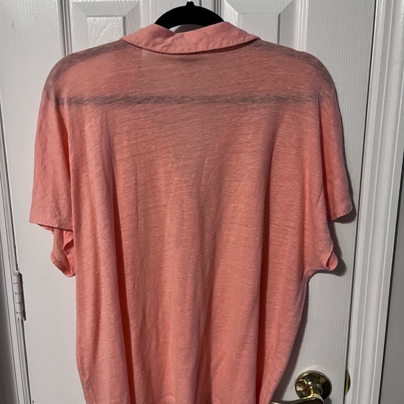 Chicos 100% Linen Easy Henley Top size 3 us xxl peach salmon coral pink beach - Picture 4 of 7